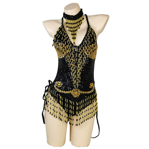 Traje de Danza del Vientre Sexy de una Pieza para Mujer, Body con Cuentas y Lentejuelas, Atuendo de Escenario para Bailarinas de Rave, Marca XINRONG - Product Image 5