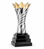 Trophée sportif en alliage de zinc Pinion, avec ailes dorées sur un tige argentée, couronne orbitale, écologique, poli, pour cadeaux promotionnels