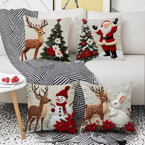 <b>Christmas</b> Pillowcases Festive <b>Reindeer</b> and Bunny Decorations Sofa Decorations 45x45cm Square Plush Soft Fashionable - Product Image 2