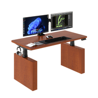 Bureau modulaire à double moteur à grain de bois, bureau debout réglable en hauteur, bureau électrique en bois pour salon
