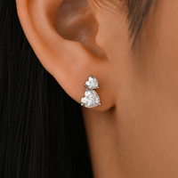 Anting-anting stud wanita 3.0 CTW Fine Jewelry berlapis emas perak sterling bersertifikat GRA, bentuk bunga, potongan hati, moissanite