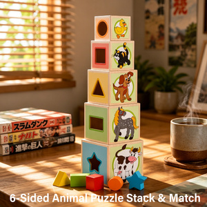 Jeu de cubes empilables <span class=keywords><strong>en</strong></span> <span class=keywords><strong>bois</strong></span> de pin contreplaqué, jeu de puzzle, jouet de développement cognitif, modèle sensoriel Montessori ANNA & BECK - Product Image 4
