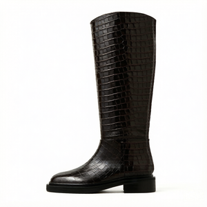 Nouvelles Bottes Montantes Rétro Brillantes Effet Croco pour Femmes Grandes Tailles 34-46, Fermeture Éclair Latérale, <span class=keywords><strong>Plateforme</strong></span>, Coupe Ajustée, Style Équestre Britannique 2026 - Product Image 1