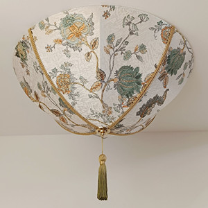 Belvedere ampio paralume in tessuto Tiffany, 3 luci a soffitto a filo/Semi filo. - Product Image 5
