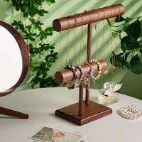 Support à bijoux professionnel en noyer noir à 2 niveaux avec double barre en T, organisateur de bracelets, montres et colliers avec base stable