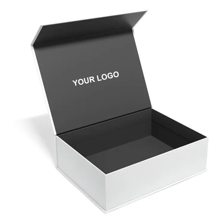 Caixas de papelão dobráveis personalizadas para presente, tampa magnética grande, luxuosa e rígida, preto e branco, embalagem personalizada