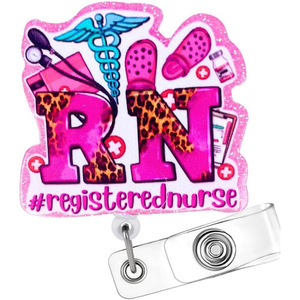 Oferta Especial Carrete Retráctil para Identificación de Enfermera Registrada RN BSN Rosa con Purpurina Porta Tarjetas de Identificación Accesorios para Enfermeras - Product Image 2