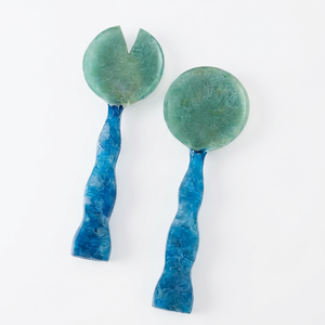 Ensemble de service à salade moderne en métal A.B Handicraftly AB-8447, cuillère et fourchette, finition mate, poignées en plastique, réutilisable, pour la cuisine - Product Image 1