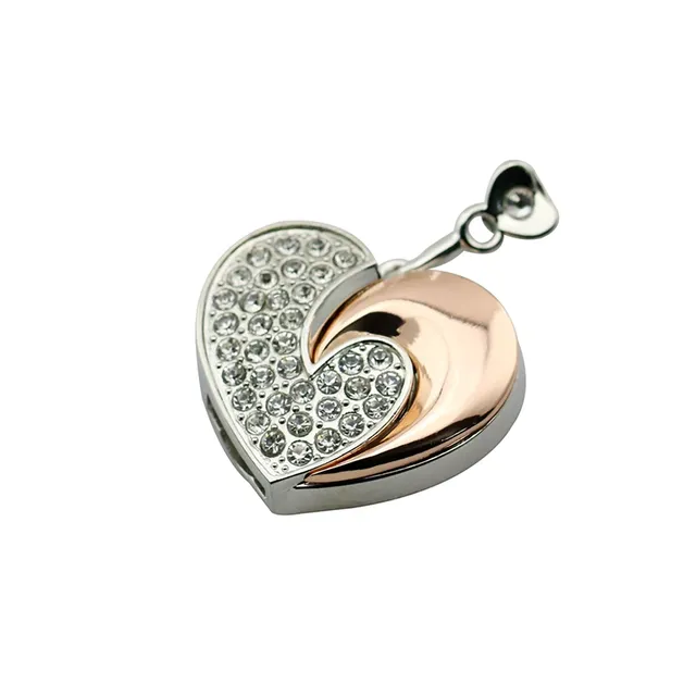 Metal Lovely Heart USB Flash Drive 16G 32G 64GB 128G 256G Crystal Heart Pendant USB Stick