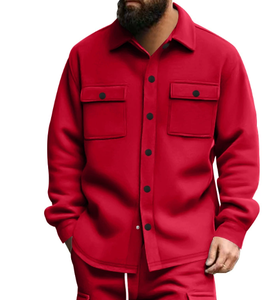 Veste décontractée pour homme en molleton doublé, à simple boutonnage, couleur unie, coupe ajustée, pour le printemps et l'automne - Product Image 5