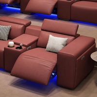 Fauteuil électrique moderne pour la maison ou l'hôtel, canapé de cinéma en cuir rouge vin réglable et luxueux pour home cinéma, fabriqué en bois