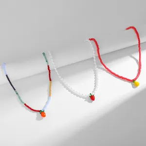 Женское Ожерелье в богемном стиле, ожерелье из бисера y2k с красочным радужным жемчугом и стеклянными бусинами, ожерелье с подвеской в виде фруктов, лето 2023