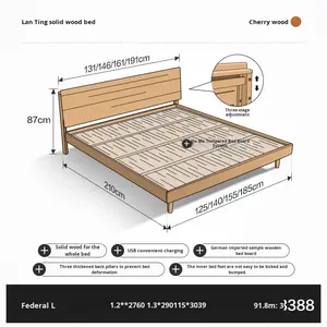 أثاث فيدرالي صلب الكرز ، تصميم كلاسيكي ناعم وبسيط حديث على الطراز الاسكندنافي لغرفة النوم الرئيسية في شقة صغيرة - Product Image 6
