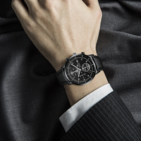 Montre pour homme tendance, bracelet en cuir noir, chronographe, montres à quartz décontractées, étanches, montre-bracelet de sport, lumineuse, montre pour homme