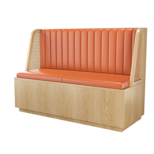 Set di Tavoli e Sedie Contemporanei XZY per Ristoranti, Divani e Panche in Legno Arancione e Pelle per Caffetterie, Fast Food e Bar - Product Image 6