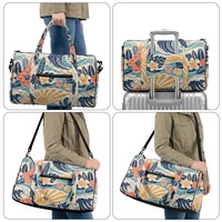 Sac de voyage matelassé réutilisable à imprimé tropical hawaïen avec fermeture éclair, poignées et bandoulière