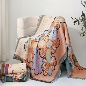 Plaid en polyester jacquard tissé, style classique chinois, motif floral vintage, pour canapé sectionnel - Product Image 2