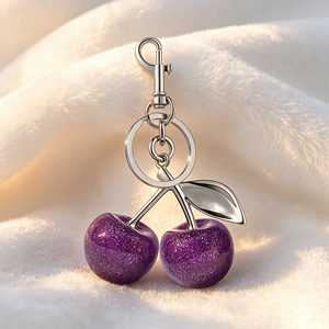 Best Selling Sparkle Cherry Crystal Keychain Red Fruit Glitter <b>Charm</b> Metal Lobster Buckle Bag <b>Keyring</b> Pair - Product Image 3