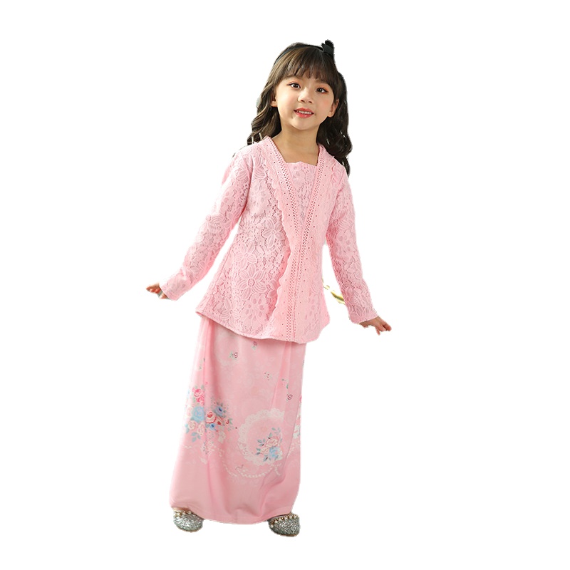 Muslim Girl Children's Clothing Set Malay Dress Middle East Long Sleeve Princess Dress Two-piece Child Girl Baju Kurung