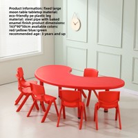 Ensemble table et chaise de dessin animé pour enfants, bureau et chaise de maternelle, pour dessin, jeu et apprentissage, en plastique, réglable en hauteur, en forme de lune
