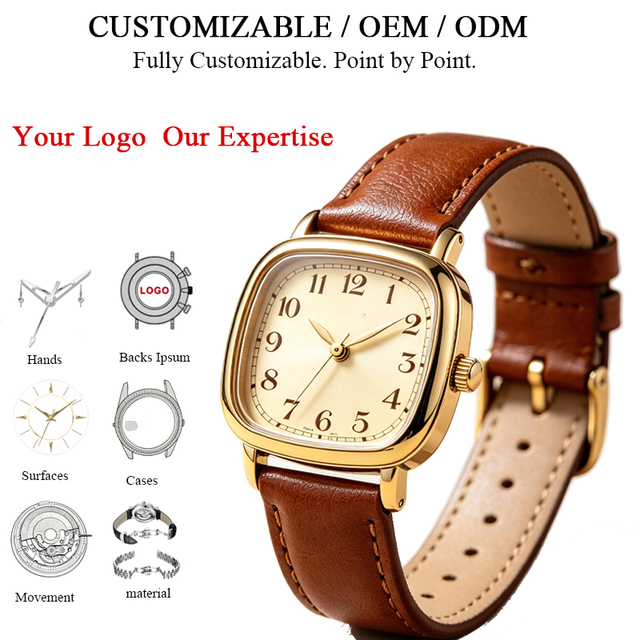 Customized Luxury Ladies Quartz Watch with Leather Strap Trendy Analog Dial Display and Stainless Steel case 18 Bandwidth Gift.