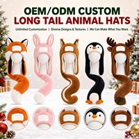 Chapeau d'hiver personnalisé en forme de renard avec longue queue, chapeau animal en peluche douce, fabricant OEM ODM, cadeau d'hiver portable avec logo personnalisé