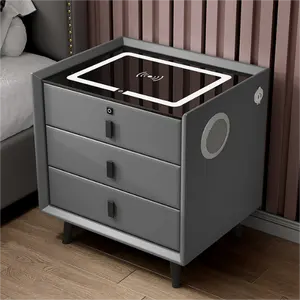 2024 Modern Smart Bedside Table With Charging Stations 3 Drawers Nightstands Wireless Charger LED Light Cabinet for Bedroom