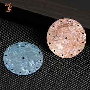 Personnalisation du logo, gravure, cadran guilloché, laiton, NH35, 8015, 2824, SW200, pièces de cadran de montre, 28,5 mm, 38/40 mm, cadran bleu saumon, vierge - Product Image 2