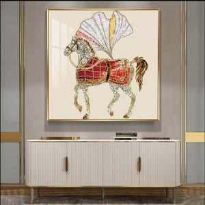 Salon de luxe toile peinture vente chaude cheval cristal porcelaine carré peinture murale et toile mur art peinture - Product Image 5