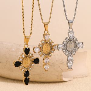 Vierge <span class=keywords><strong>Marie</strong></span> Zircon Bijoux Croix Pendentif Collier Plaqué Or 18k Bijoux Collier En Acier Inoxydable - Product Image 2