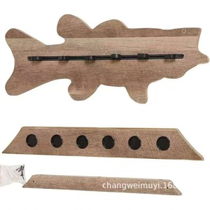 Support mural en bois massif pour cannes à pêche, rangement multi-trous pour cannes et épuisettes - Product Image 2