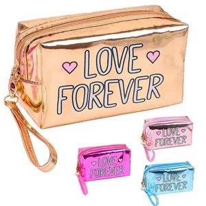 กระเป๋าเครื่องสำอางมีซิปลายเลเซอร์สำหรับผู้หญิงหรูหราสีชมพู - Product Image 1