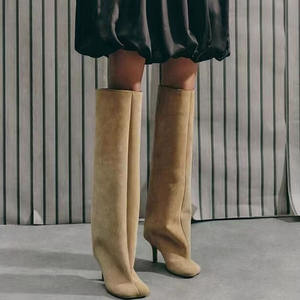 Sepatu bot heel wanita, Kasut tanggal tinggi selutut jari bulat nyaman untuk perempuan - Product Image 2