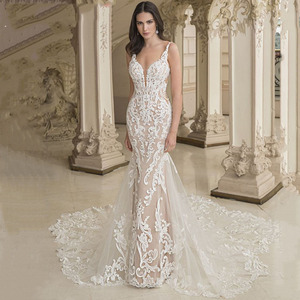 Vestido <span class=keywords><strong>de</strong></span> <span class=keywords><strong>Novia</strong></span> <span class=keywords><strong>Sirena</strong></span> con Tirantes Finos, Ajustado, con Bordado <span class=keywords><strong>de</strong></span> Encaje Francés, Elegante y Lujoso para la <span class=keywords><strong>Novia</strong></span> - Product Image 4