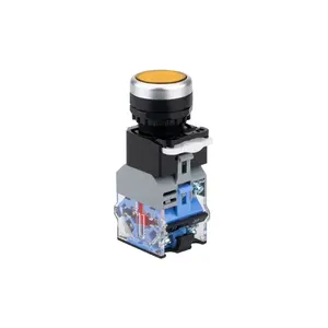 LVBO Self locking button switch with yellow light 22mm LA38-11DN power start stop control silver contact 220V