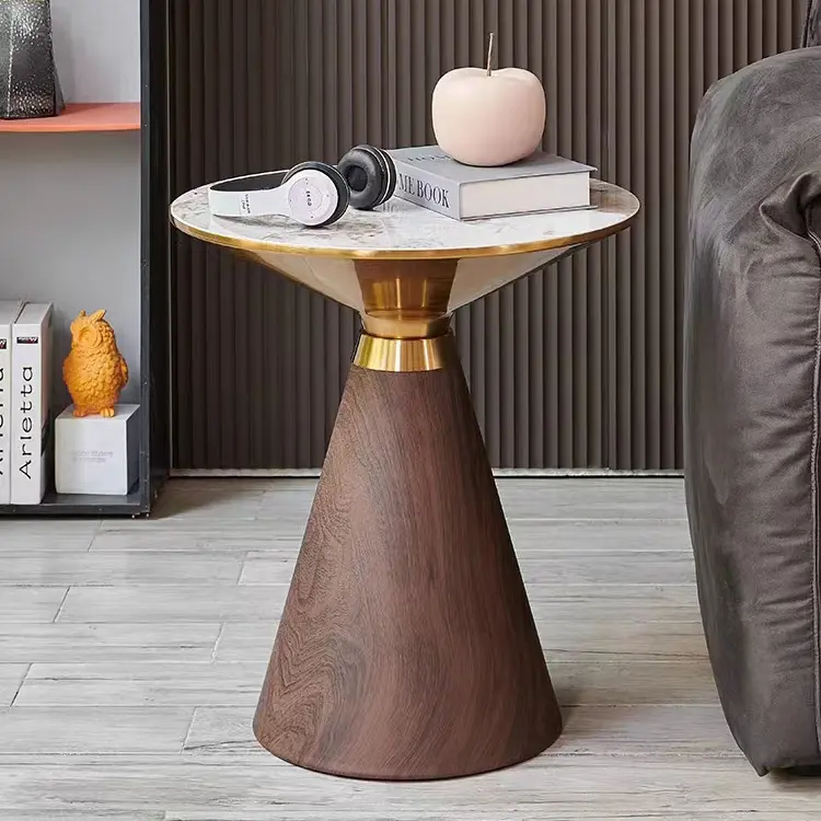 Mobili da soggiorno di lusso tavolino circolare classico tavolino da tè moderno in metallo con piano in ardesia in marmo
