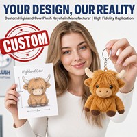 Porte-clés Mascotte Vache des Highlands en Peluche Personnalisé, Logo Personnalisé en Gros, OEM ODM, Faible MOQ, Breloque de Sac en Peluche sur Commande, Fournisseur, Cadeau Promotionnel