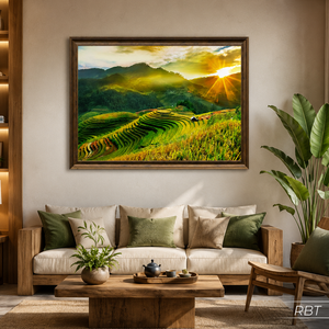 Peinture à l'huile artisanale vietnamienne de paysage de terrasses de rizières, art mural sur toile de qualité supérieure, service OEM ODM, modèle RBT - Product Image 3
