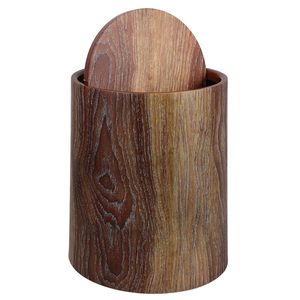 Wholesale Office Recycling <b>Bin</b> Cylindrical Wooden Pattern Trash Can Plastic Lid Kitchen Bathroom Living Waste Storage - Product Image 4