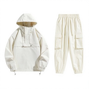 Ensemble de survêtement unisexe deux pièces en Spandex/Nylon extensible dans quatre directions, écologique, avec veste à capuche imperméable à demi-zip et pantalon de jogging, personnalisable - Product Image 5
