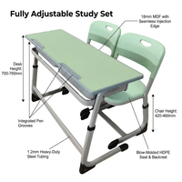 Ensemble scolaire ergonomique réglable, cadre en acier robuste de 1,2 mm, MDF de 18 mm avec bordure sans joint, bureau et chaise de qualité supérieure pour salle de classe