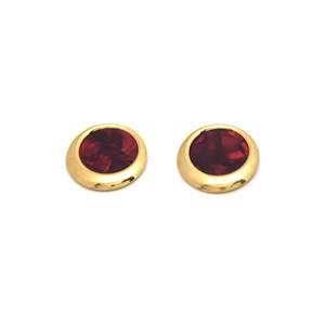 Fashion Stud <b>Earrings</b> 316L Stainless Steel PVD Gold Plating <b>Red</b> Gemstone Inlay - Product Image 1