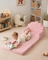Chaise pour enfants rose pâle en forme de coquille, convertible 2-en-1, canapé-lit pour tout-petits, fauteuil lavable, mobilier pour enfants pour salle de jeux et chambre à coucher