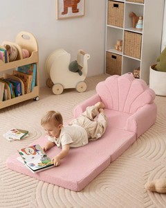 Chaise pour enfants rose pâle en forme de coquille, convertible 2-en-1, canapé-lit pour tout-petits, fauteuil lavable, mobilier pour enfants pour salle de jeux et chambre à coucher - Product Image 4