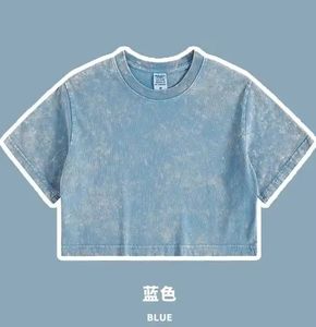 مخصص الصيف جولة الرقبة فارغة المحاصيل أعلى الشارع ارتداء حمض غسل خمر المتضخم أعلى المحاصيل التي شيرت للنساء - Product Image 5