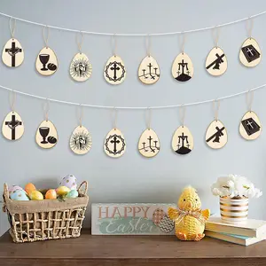 Easter Egg Wooden Hanging Ornaments Wood Religious Tree Embellishment Decoration Crafts Tag Pendant Eco-friendly