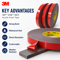 Orijinal 3M VHB 4611 Akrilik Köpük Bant 1.1mm 20mm 33m Yüksek Sıcaklık Boya İşlemleri ve Metal Montajı için