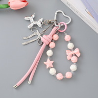 Porte-clés personnalisé en forme d'animal (chien, éléphant), avec perles colorées et pompon, et breloques faites main pour sacs et téléphones (balle de tennis, cœur, pastèque)