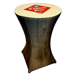 Funda de mesa de cóctel de spandex impresa a medida con tela lavable y marcaje lateral para stands de conferencias y exposiciones - Product Image 1
