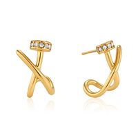 Boucles d'oreilles clous croisés en acier inoxydable plaqué or 18 carats étanches avec strass J&D Jewelry pour femme, cadeau quotidien